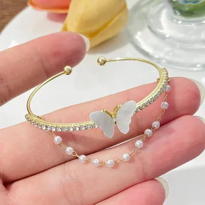 Double Layered Butterfly Pearl Bracelet